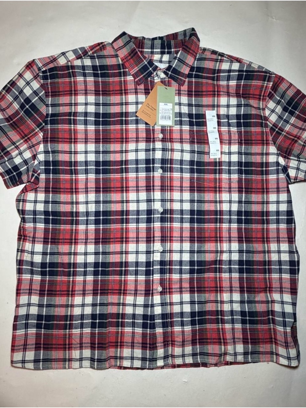 Goodfellow & Co Red, Navy & White Plaid Short-Sleeve Button-Down Shirt